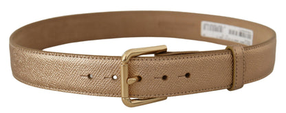 Chic Rose Gold Leather Belt with Logo Buckle