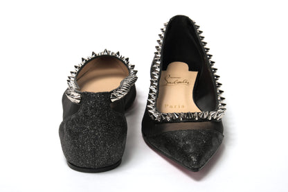 Black Silver Flat Point Toe Shoe