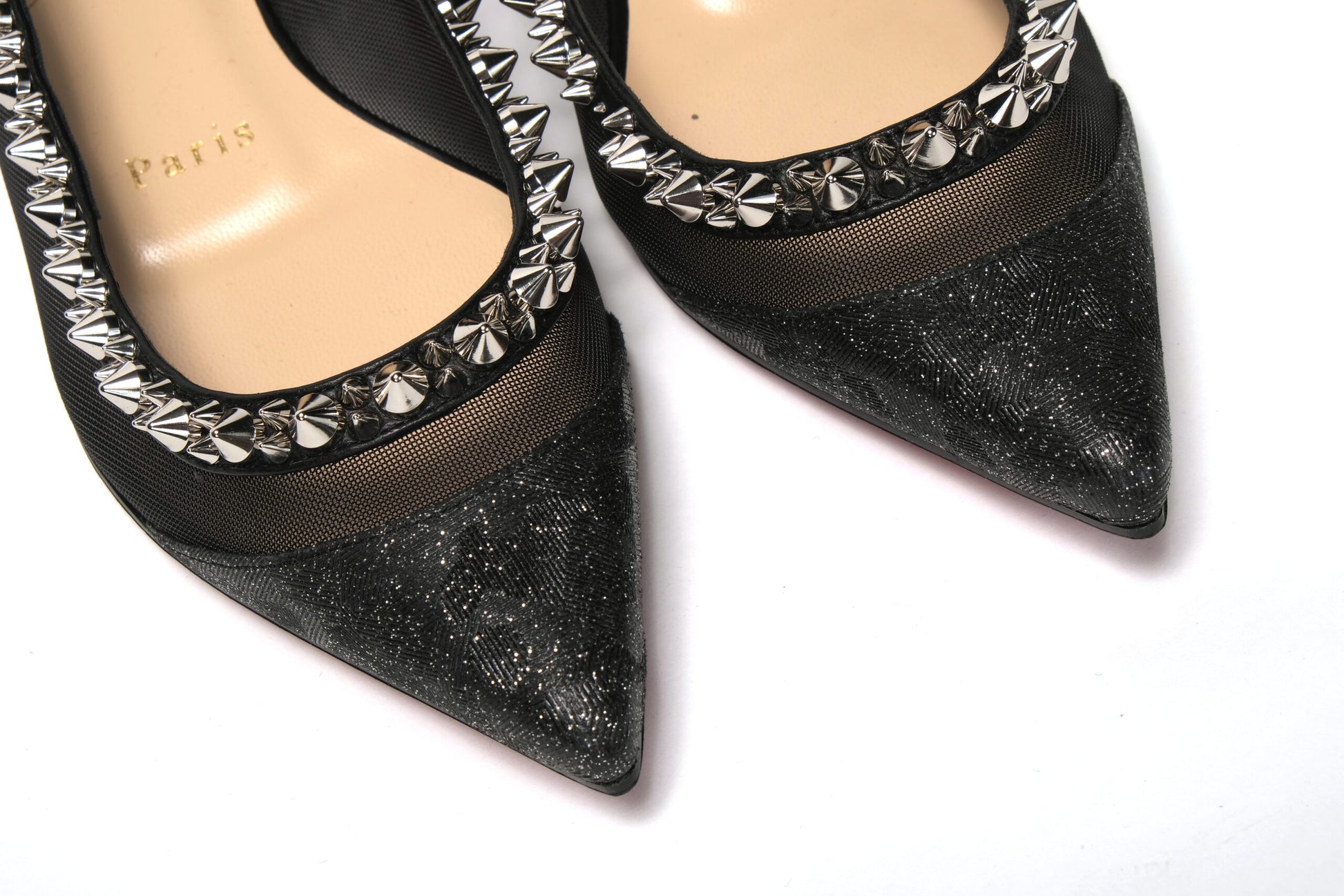 Black Silver Flat Point Toe Shoe