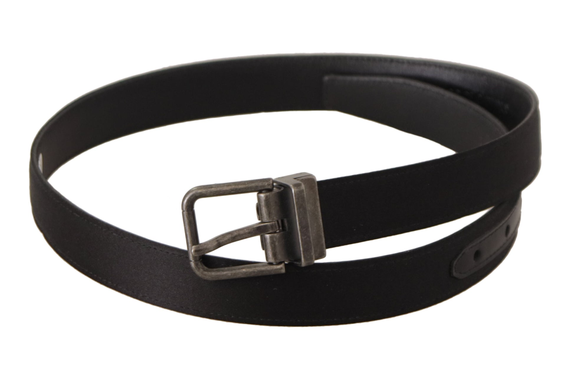 Elegant Black Leather Belt with Metal Buckle