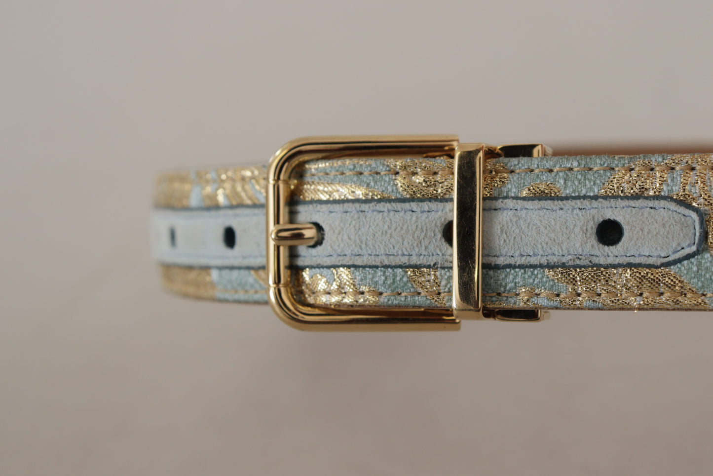 Elegant Light Blue Leather Belt with Gold Buckle