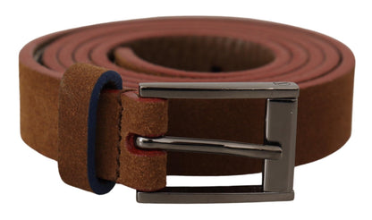 Chic Suede Belt with Logo Engraved Buckle