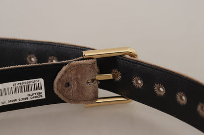 Elegant Velvet Logo Buckle Belt