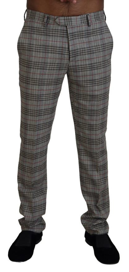 Elegant Gray Checkered Slim Men's Pants