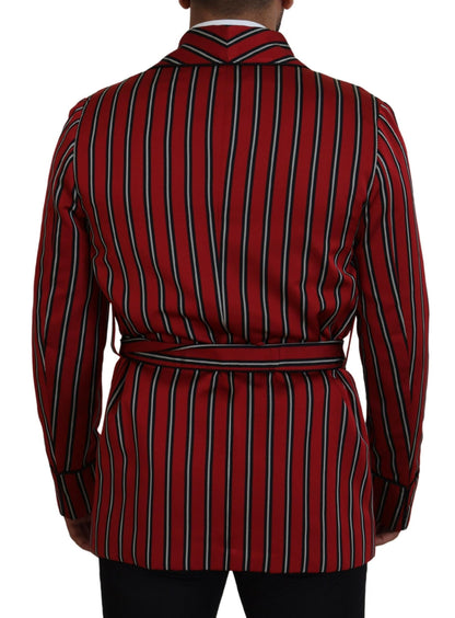 Elegant Red Striped Long Robe Luxury Wear