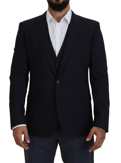 Elegant Navy Wool Blend Martini Blazer