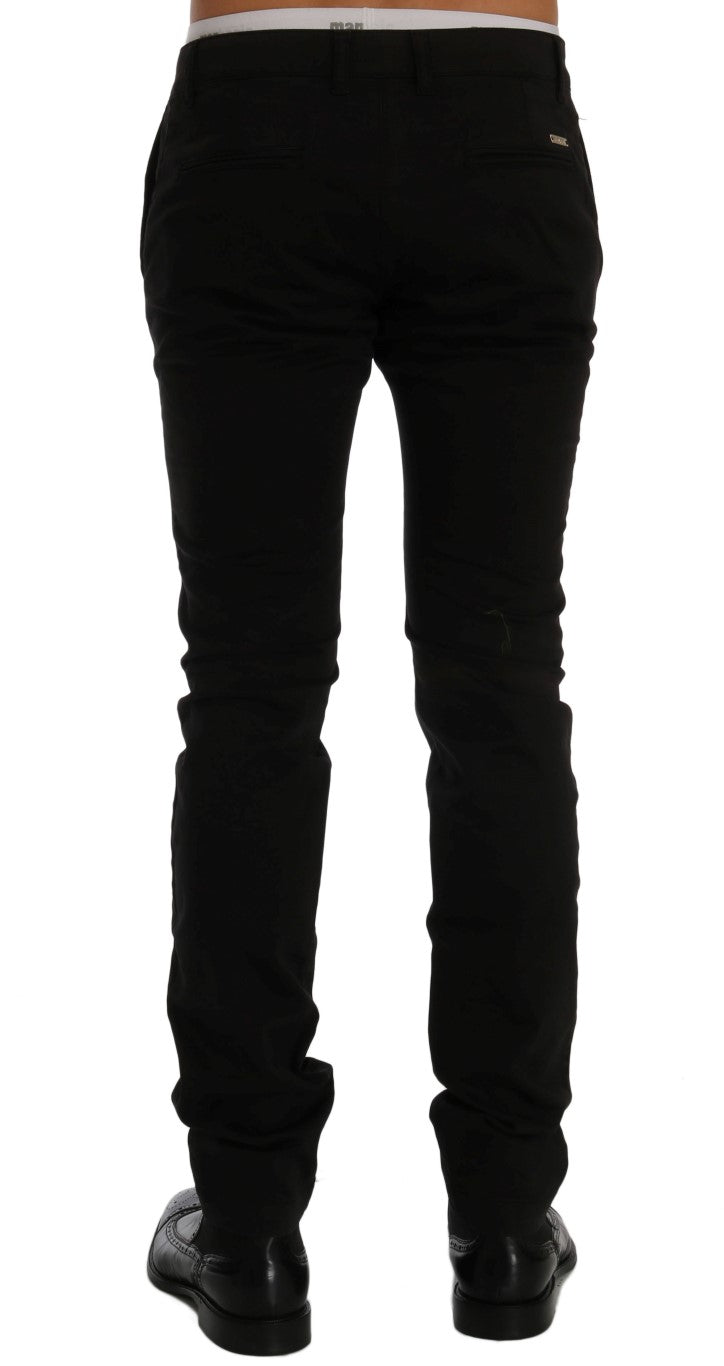 Elegant Slim Fit Black Cotton Trousers