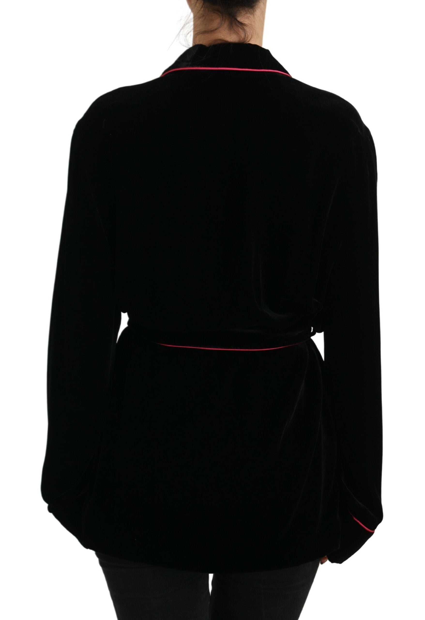 Elegant Black Silk-Blend Jacket with Waist Belt