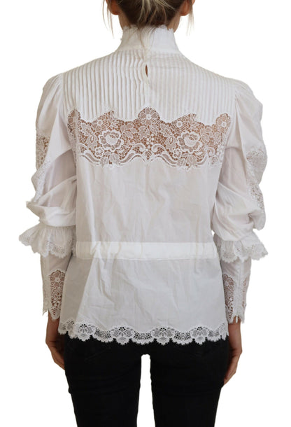 Elegant White Lace Trim Cotton Blouse