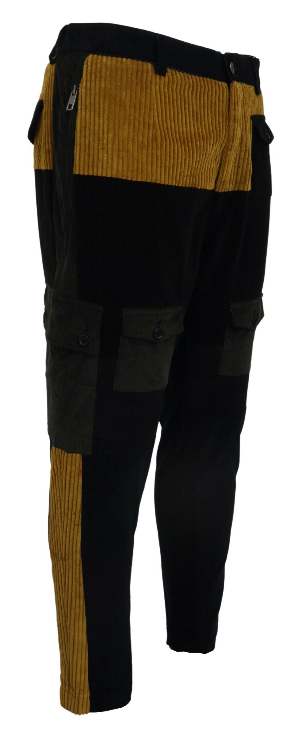 Elegant Black Tapered Trousers with Yellow Accent