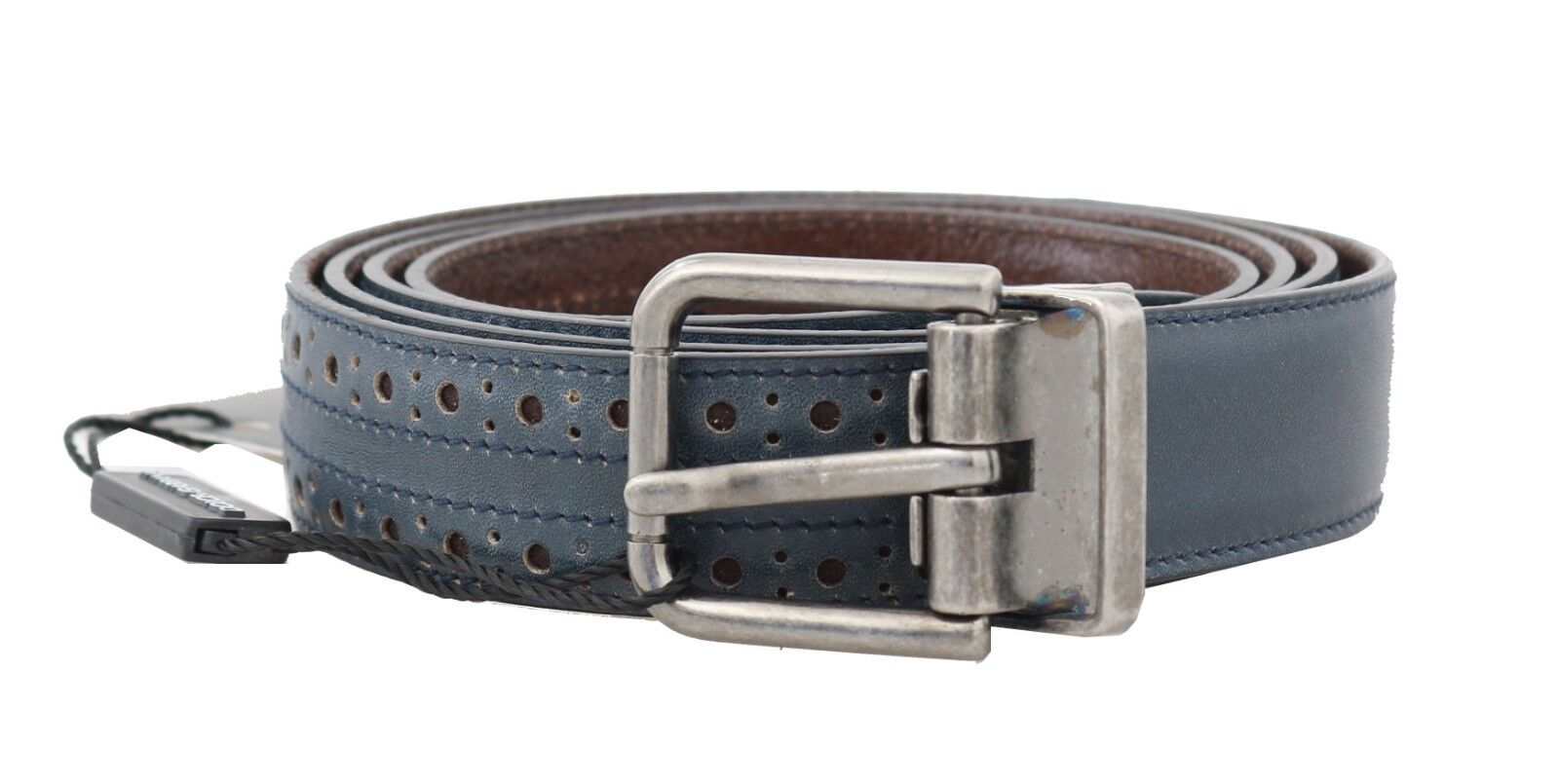 Elegant Blue Leather Men's Belt