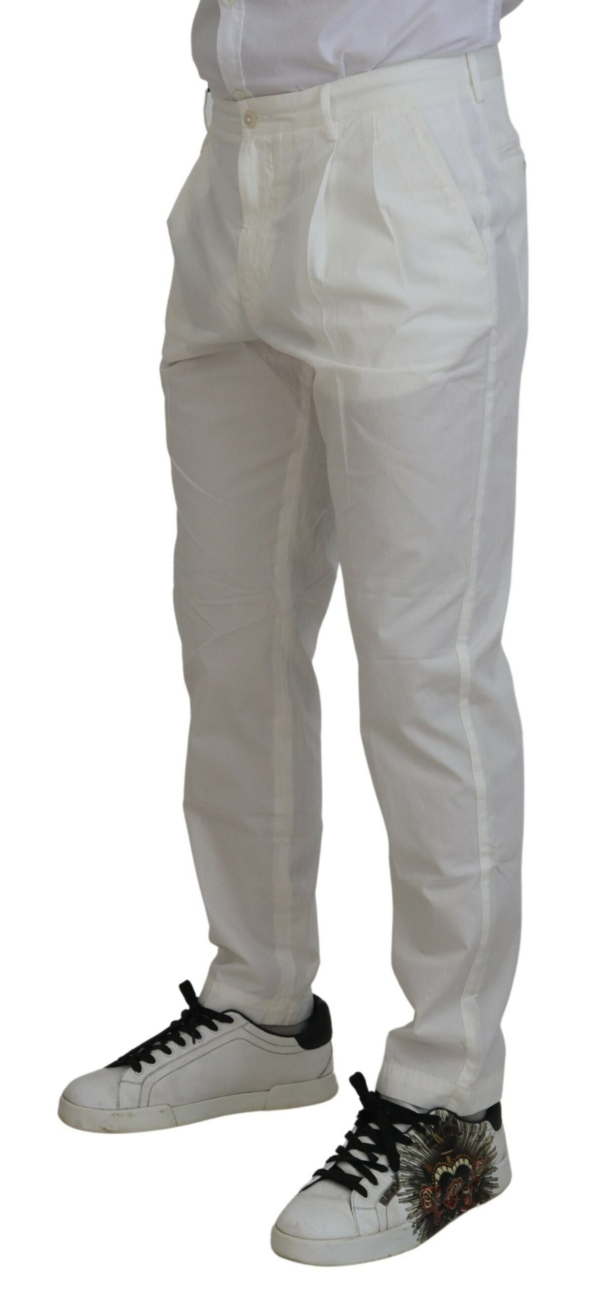 Elegant White Cotton Chino Pants