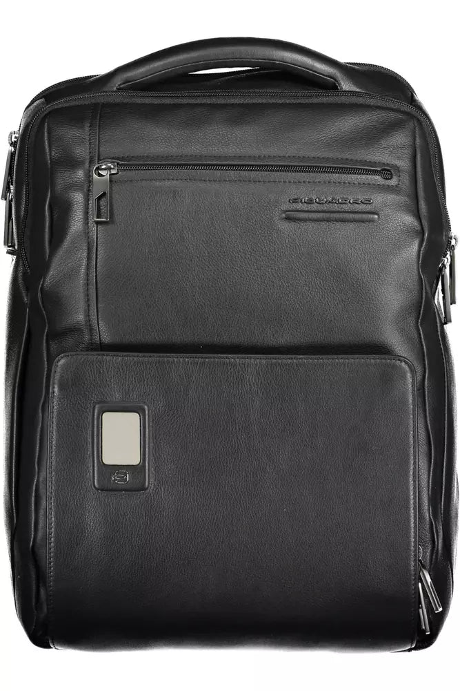 Black Leather Men Backpack