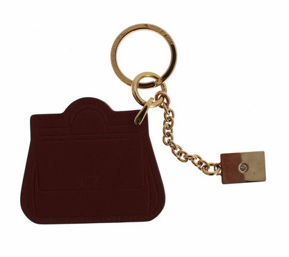 Elegant Brown Leather Keychain with Gold Detailing