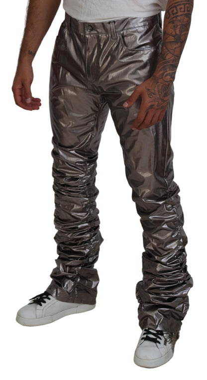 Metallic Silver Casual Pants