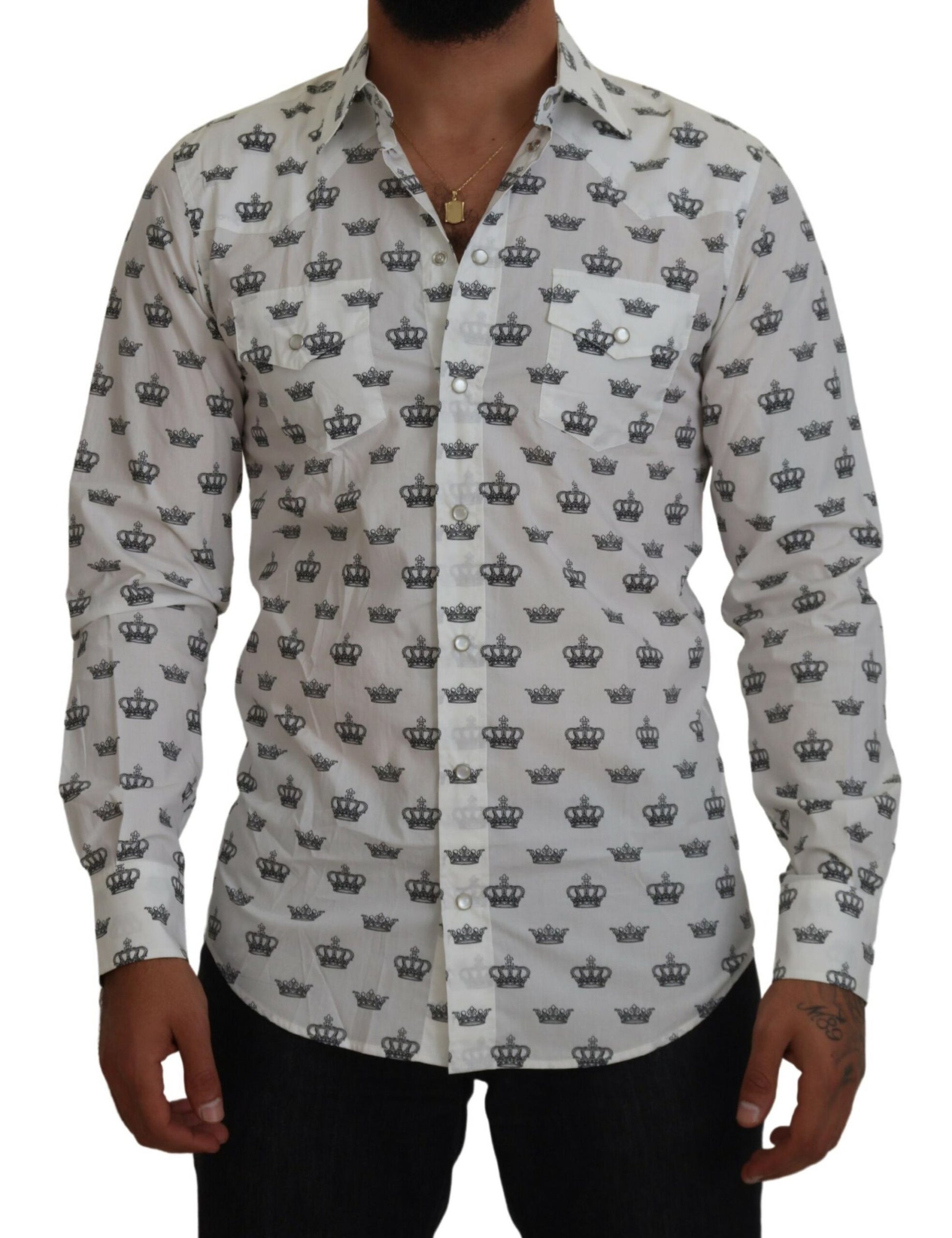 Slim Fit Crown Print Dress Shirt