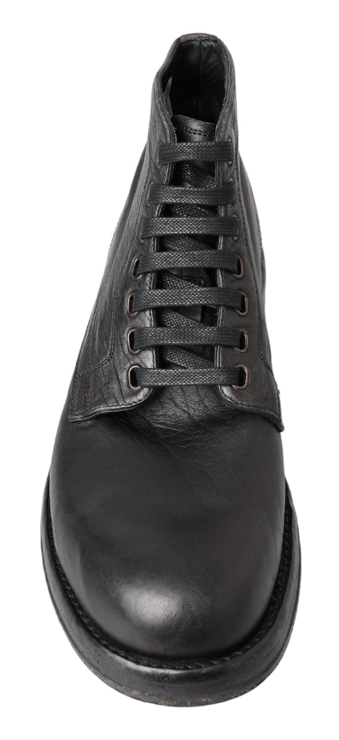 Equisite Black Lace-Up Leather Boots