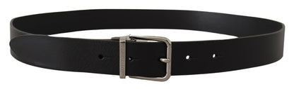 Elegant Black Leather Belt with Metal Buckle