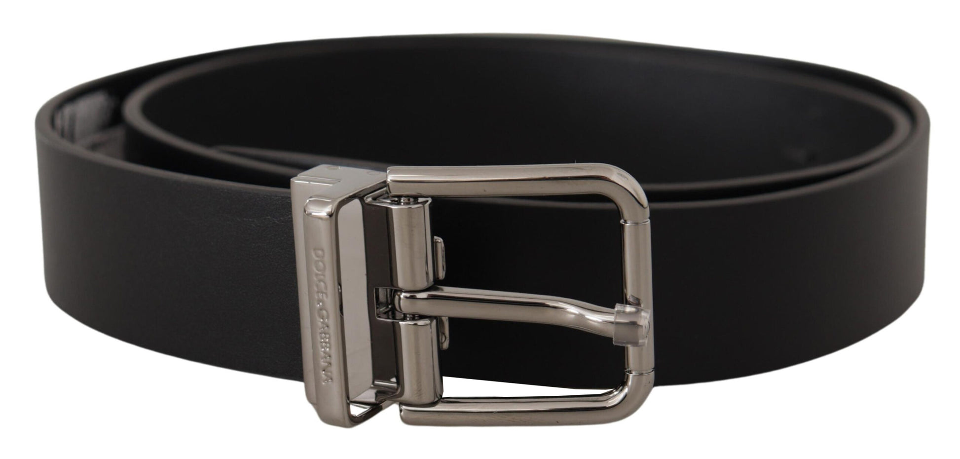 Sleek Black Leather Belt with Metal Buckle