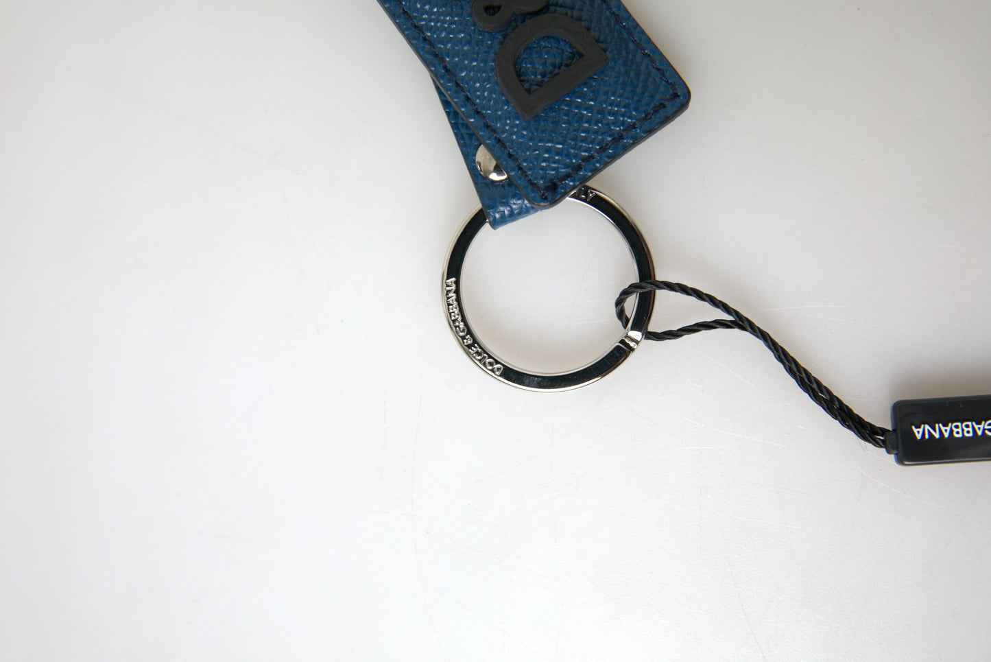 Elegant Blue Leather Keychain with Silver Accents