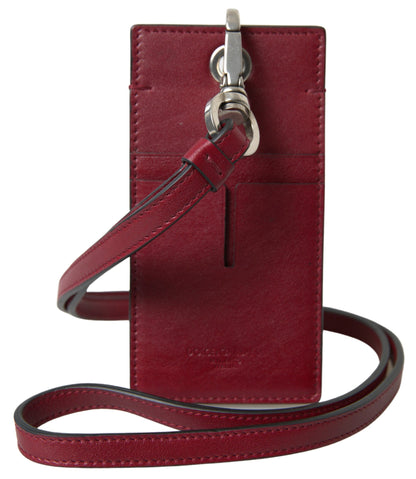 Elegant Red Leather Cardholder with Lanyard