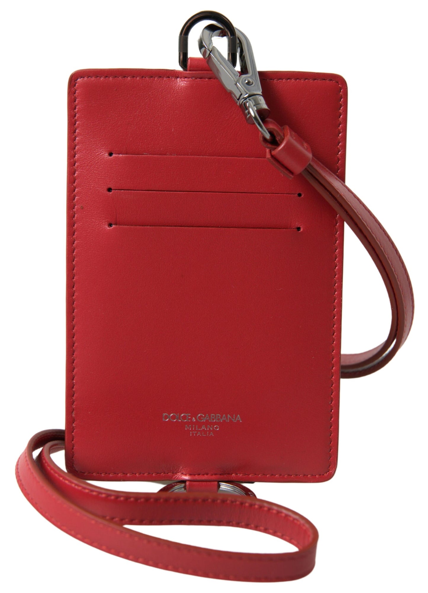 Elegant Red Leather Lanyard Card Holder