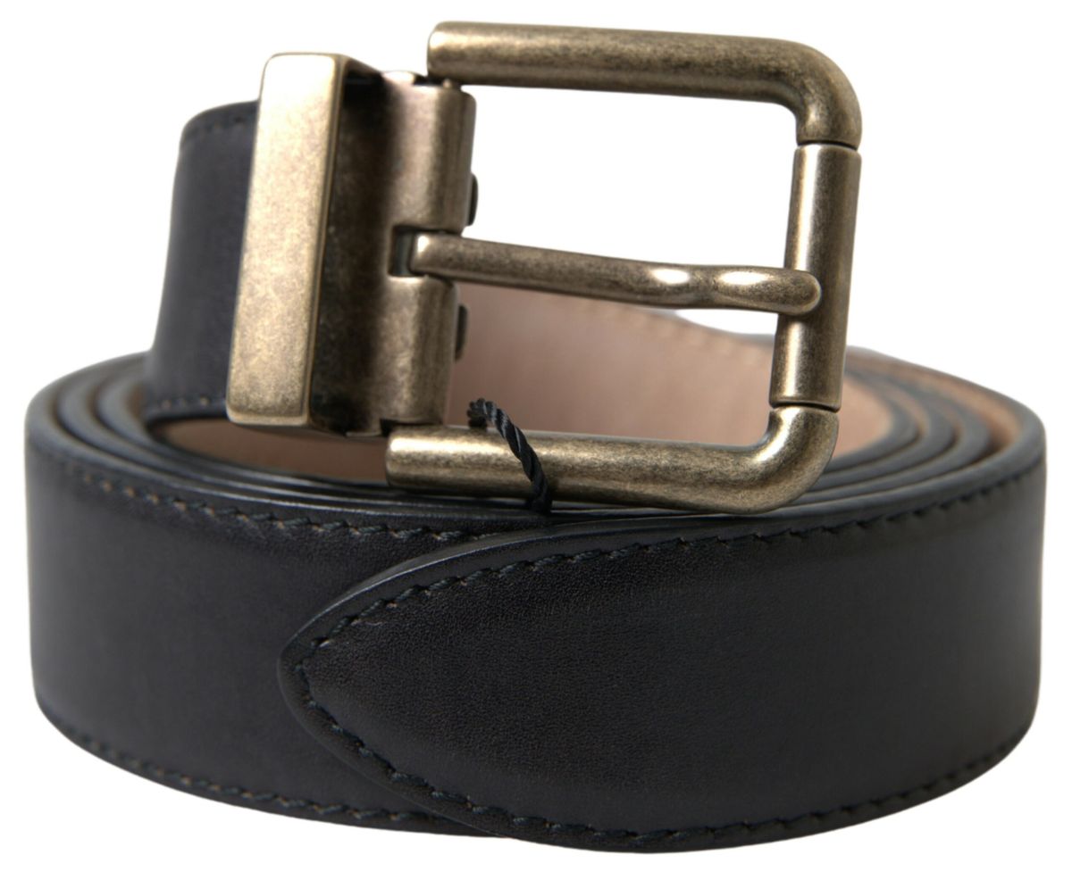 Elegant Black Leather Belt with Metal Buckle