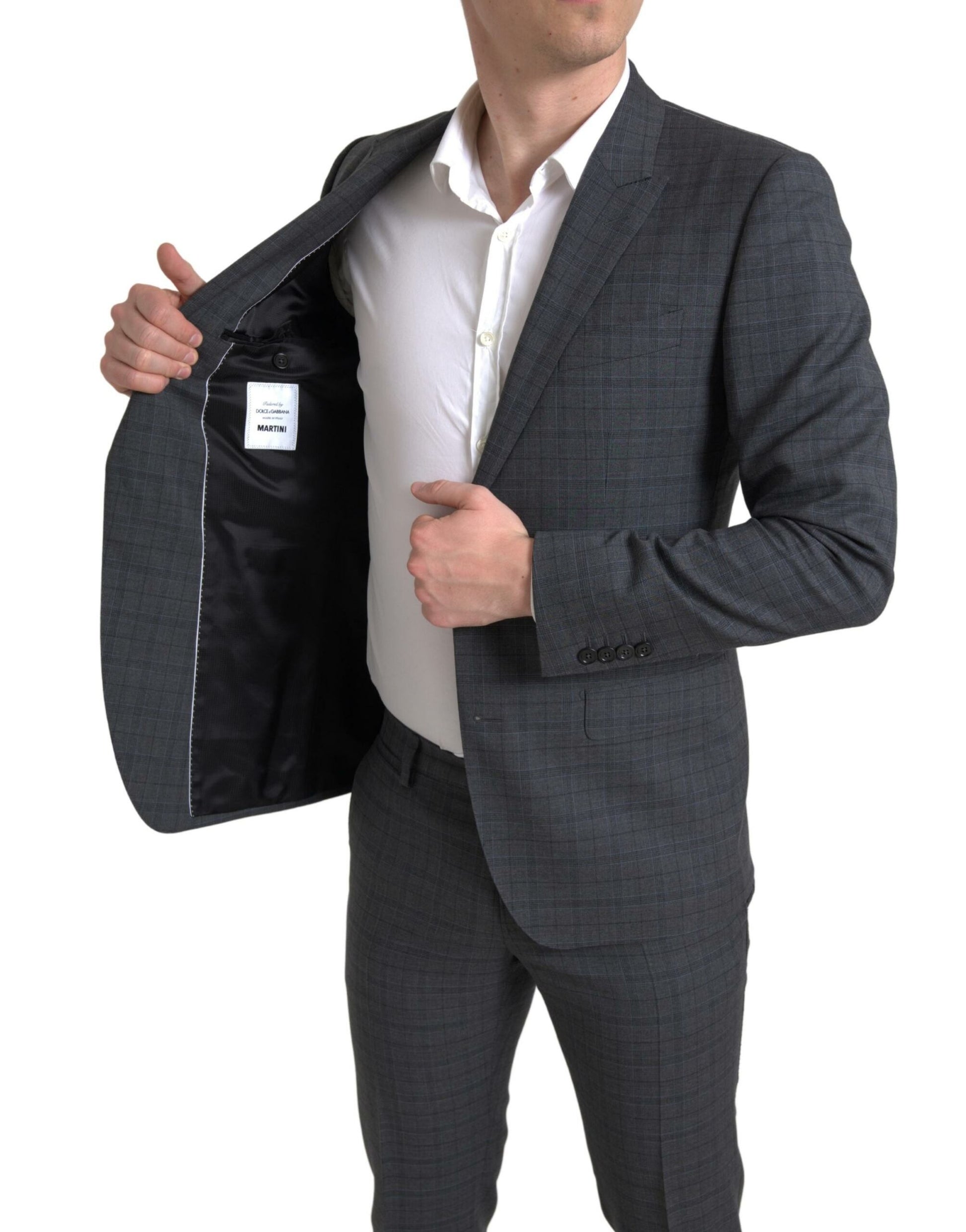 Elegant Grey Checkered Slim Fit Suit