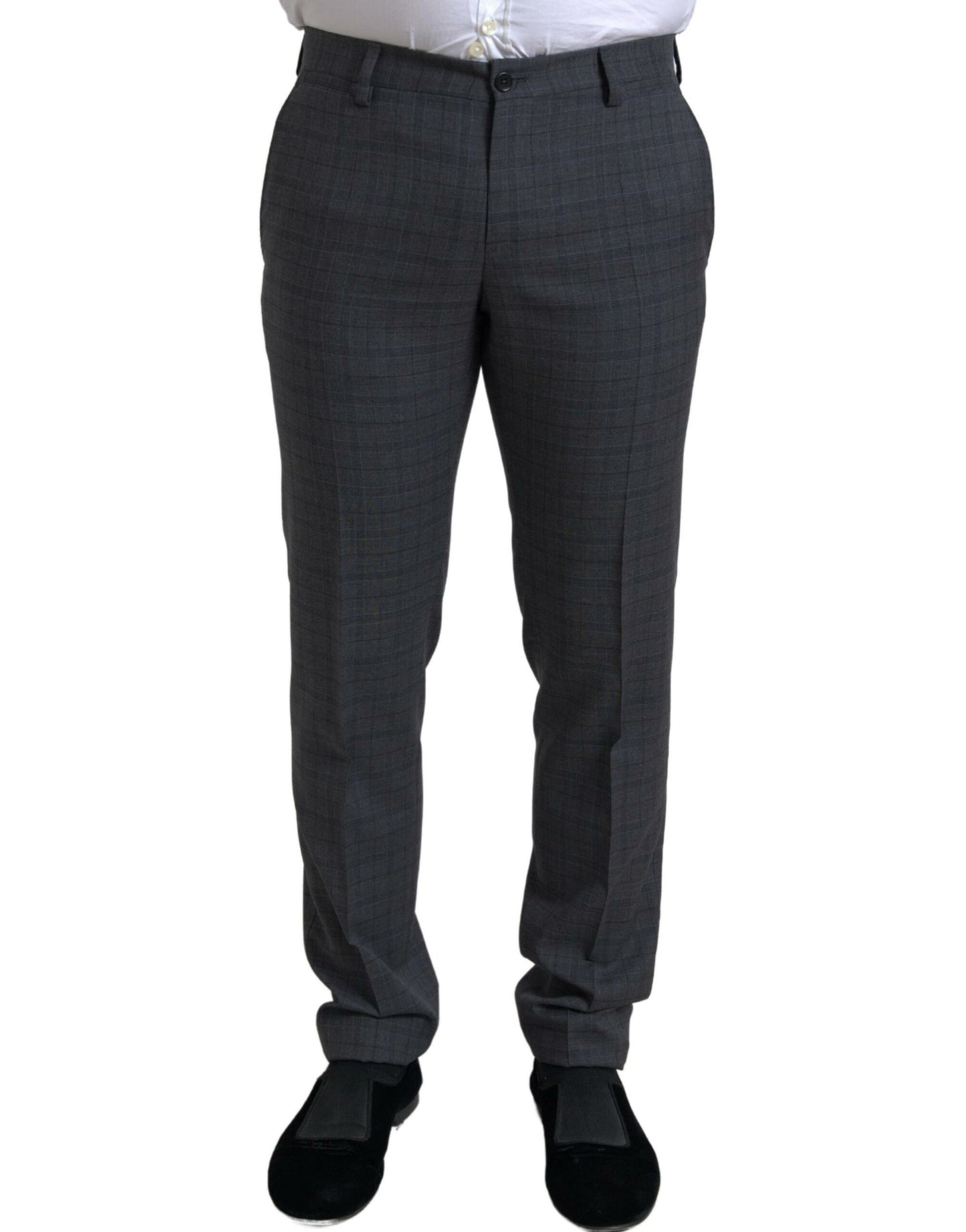 Elegant Grey Checkered Slim Fit Suit