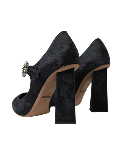 Chic Black Brocade Mary Janes Pumps