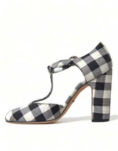 Chic Gingham T-Strap Pumps: Timeless Mary Jane Heels