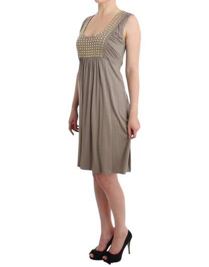 Studded Sheath Knee-Length Dress in Beige