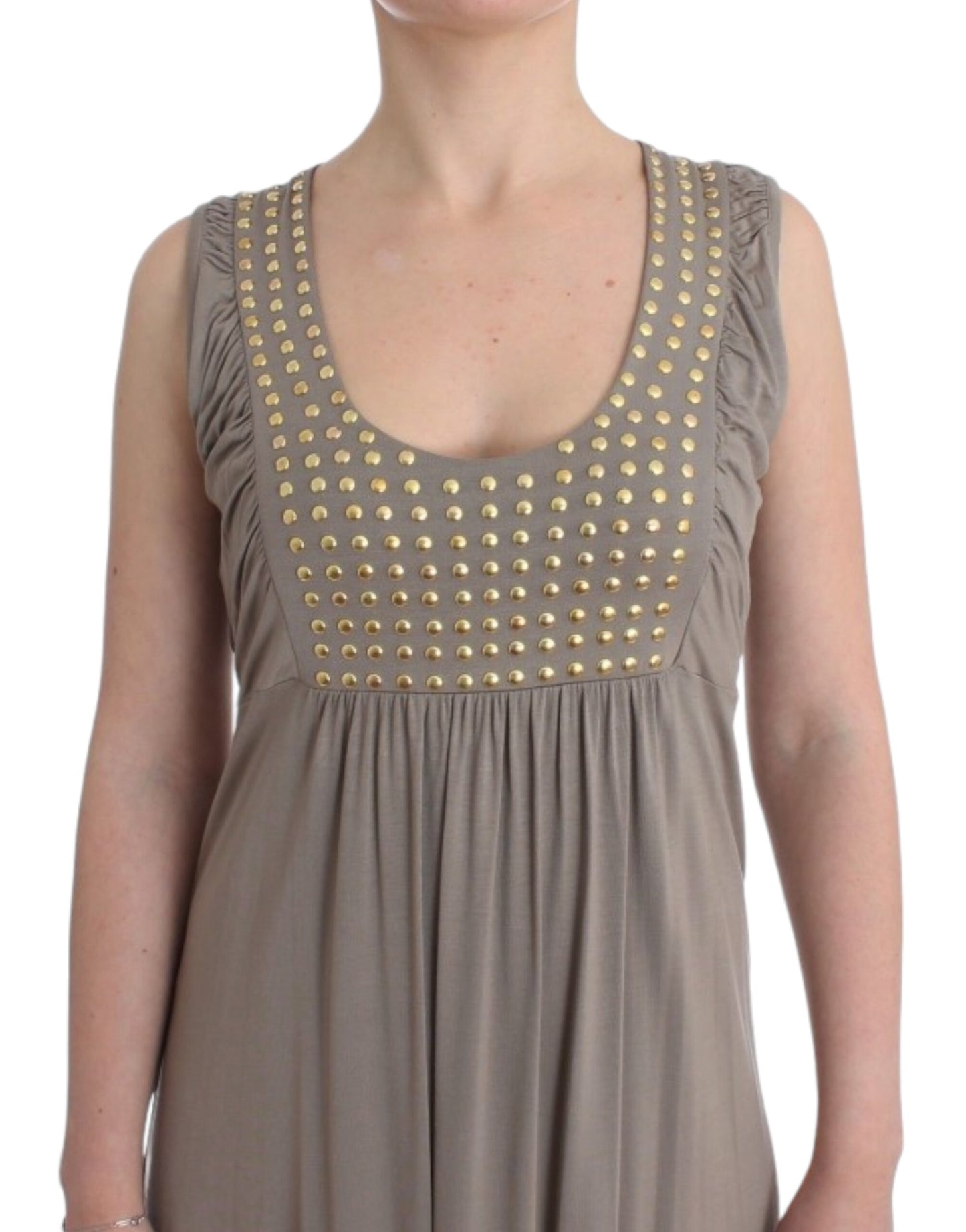 Studded Sheath Knee-Length Dress in Beige