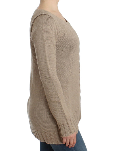 Elegant Beige Knitted Crew Neck Sweater