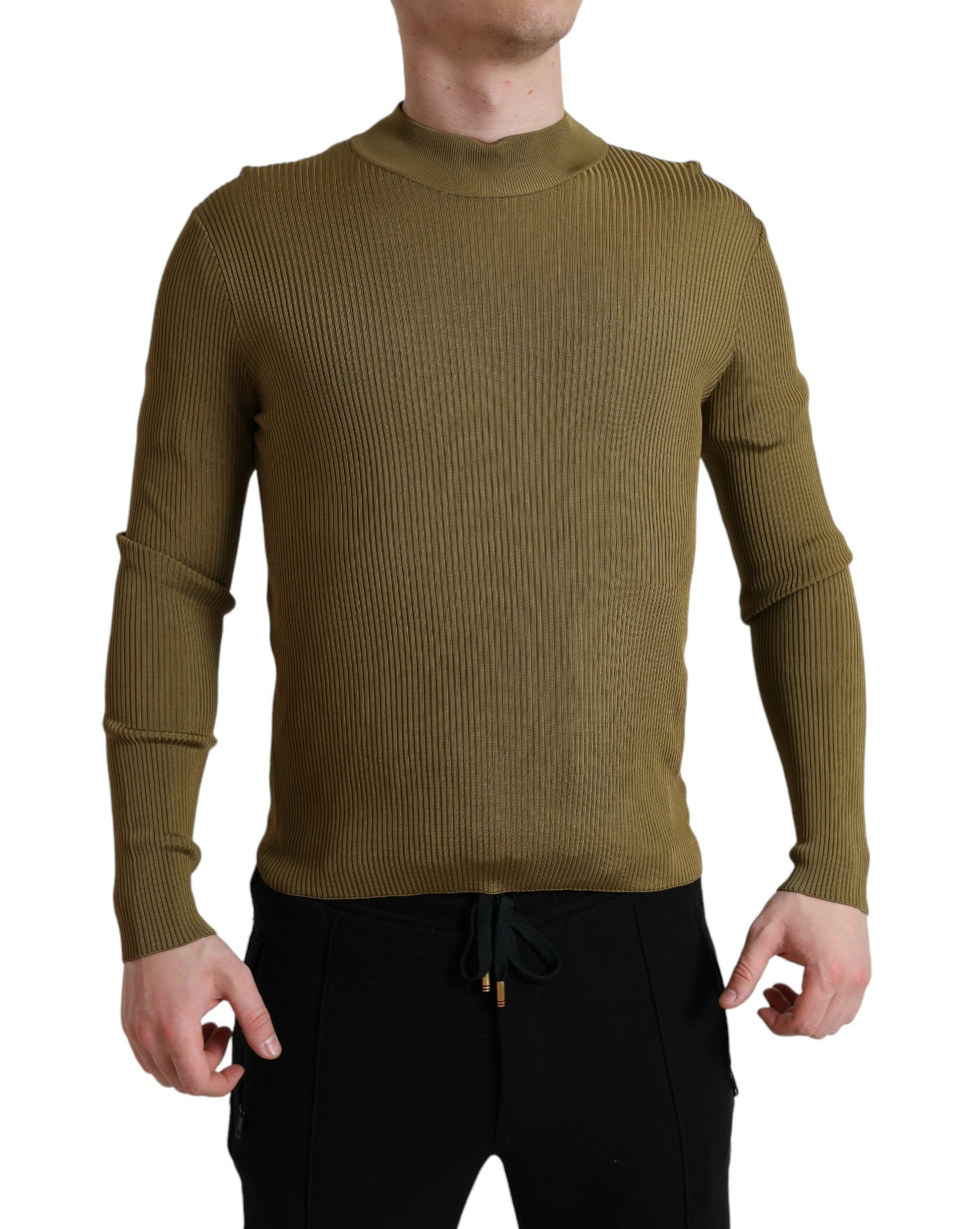 Army Green Viscose Crew Neck Sweater