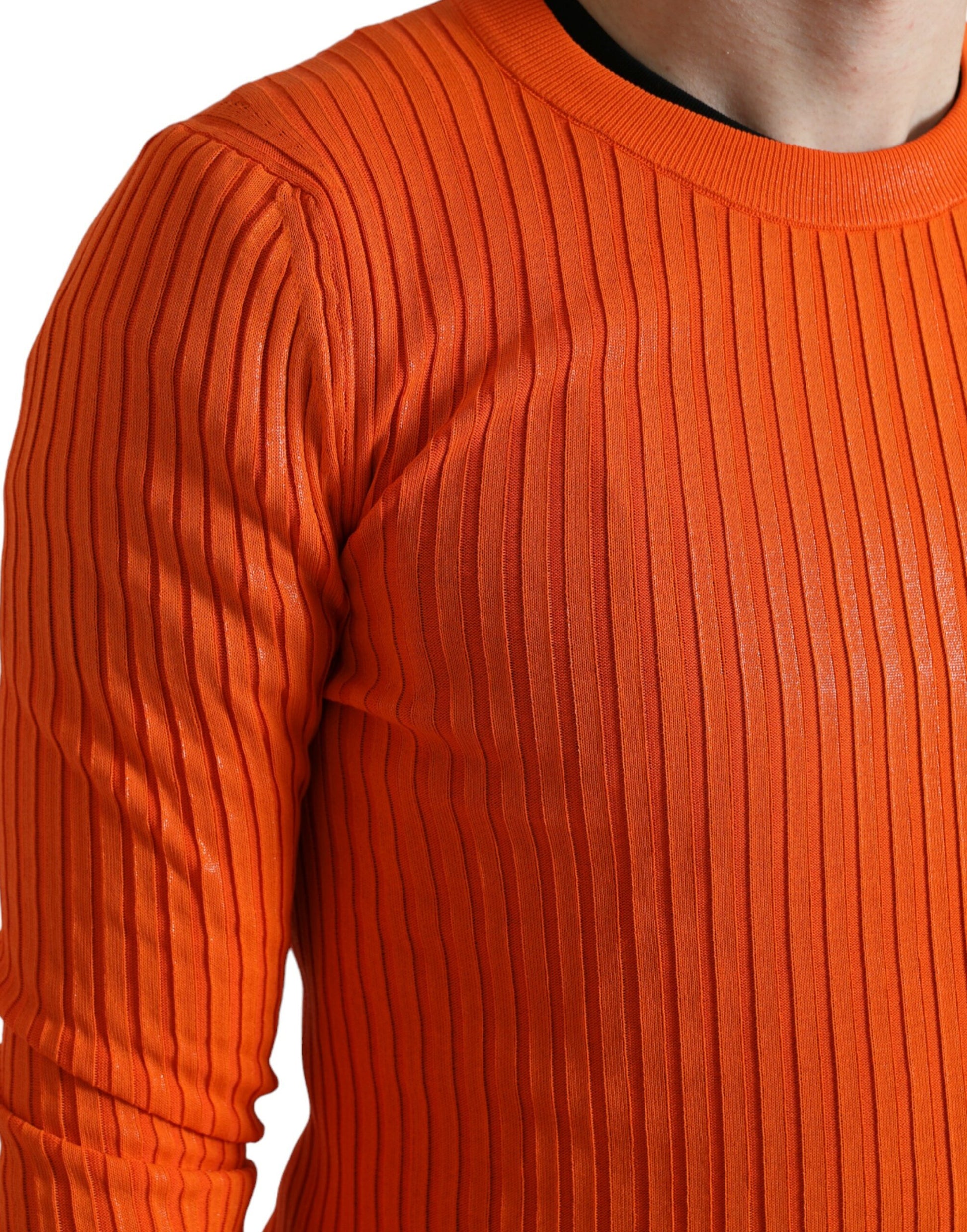 Sleek Sunset Orange Knitted Pullover Sweater