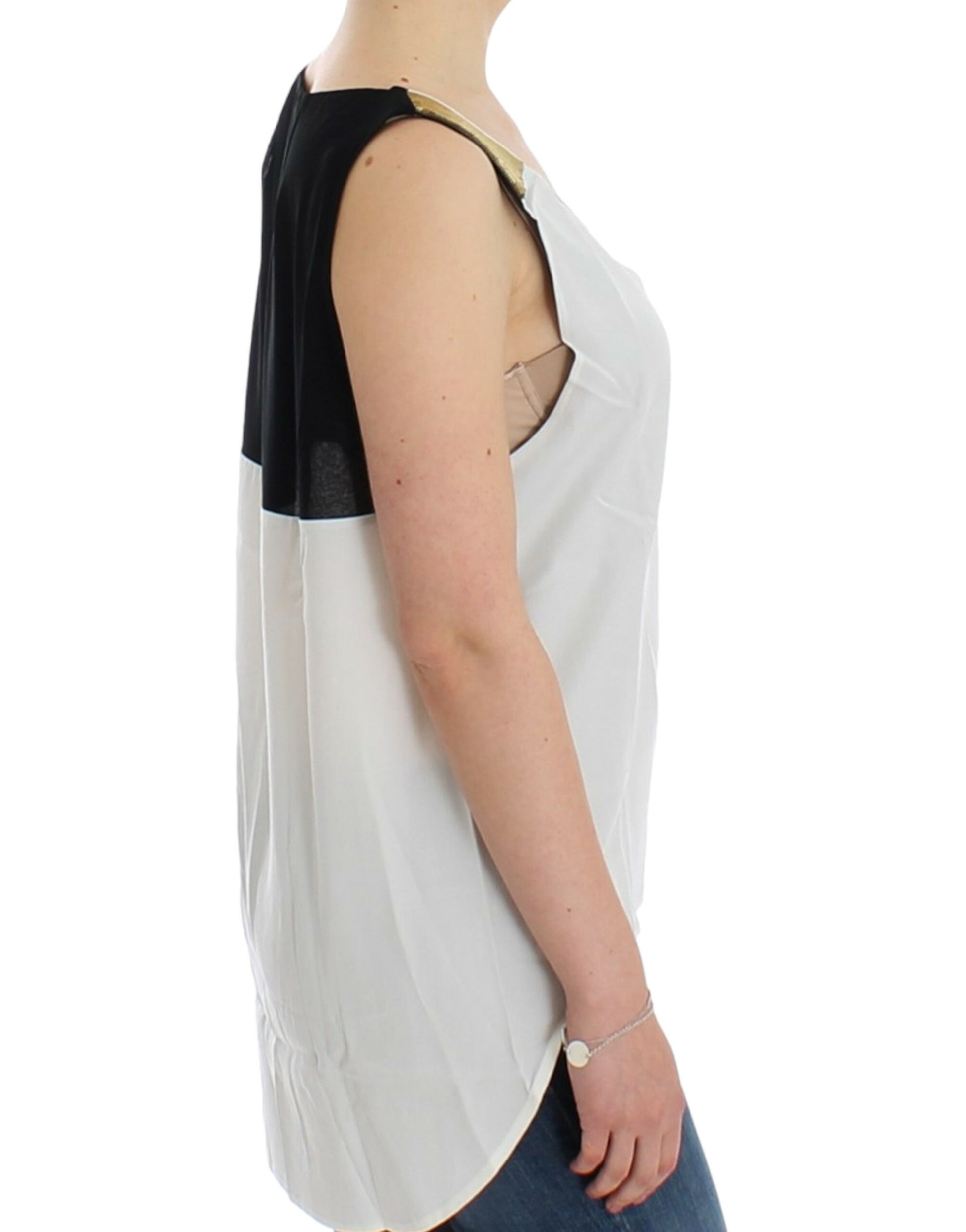 Elegant Monochrome Sleeveless Top with Gold Accents