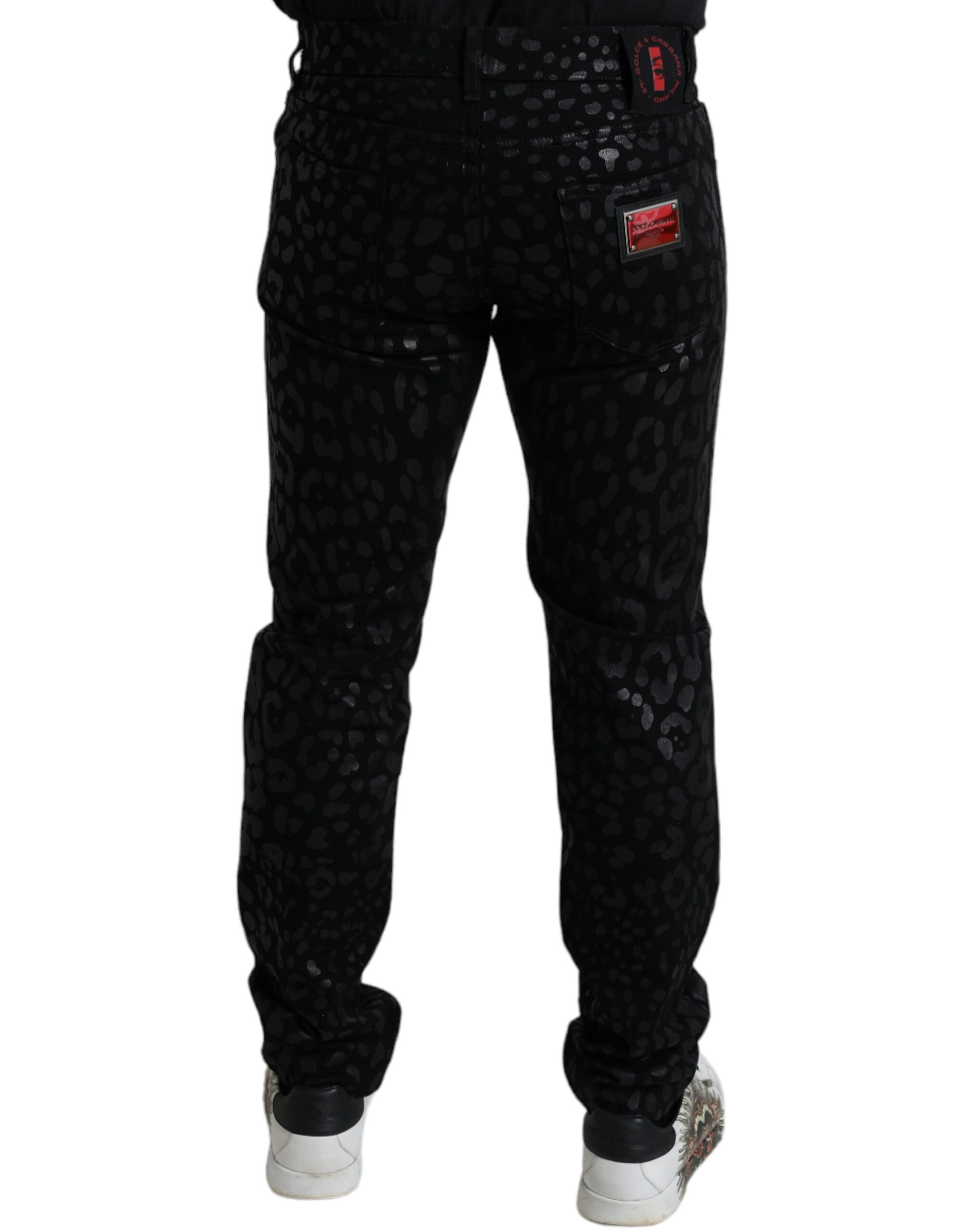 Exquisite Slim-fit Patterned Black Jeans