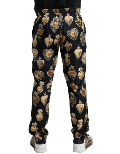 Chic Heart Print Silk Pajama Pants