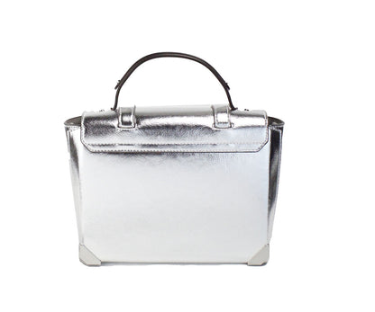 Manhattan Medium Silver Leather Top Handle Satchel Bag