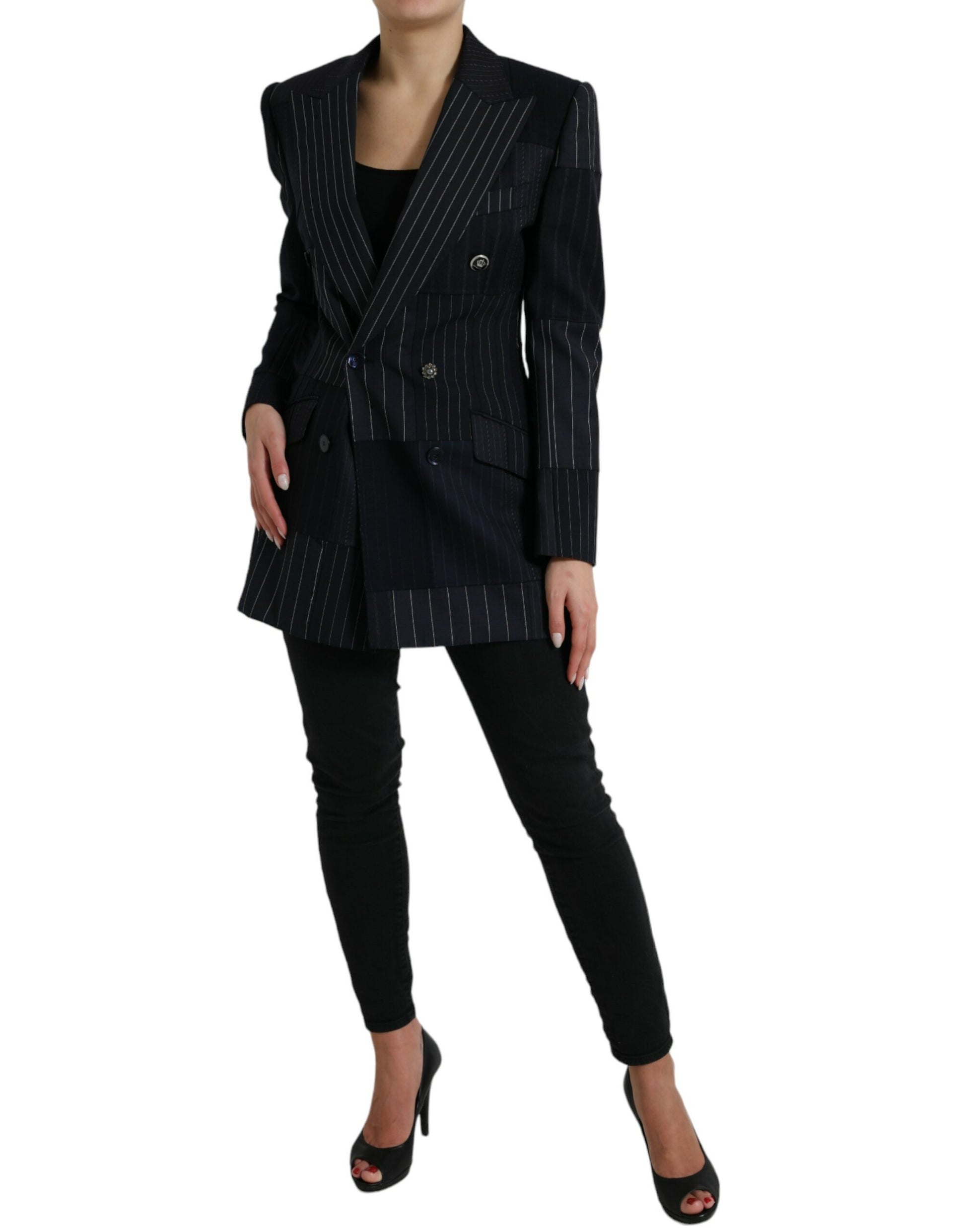 Elegant Striped Virgin Wool Blazer