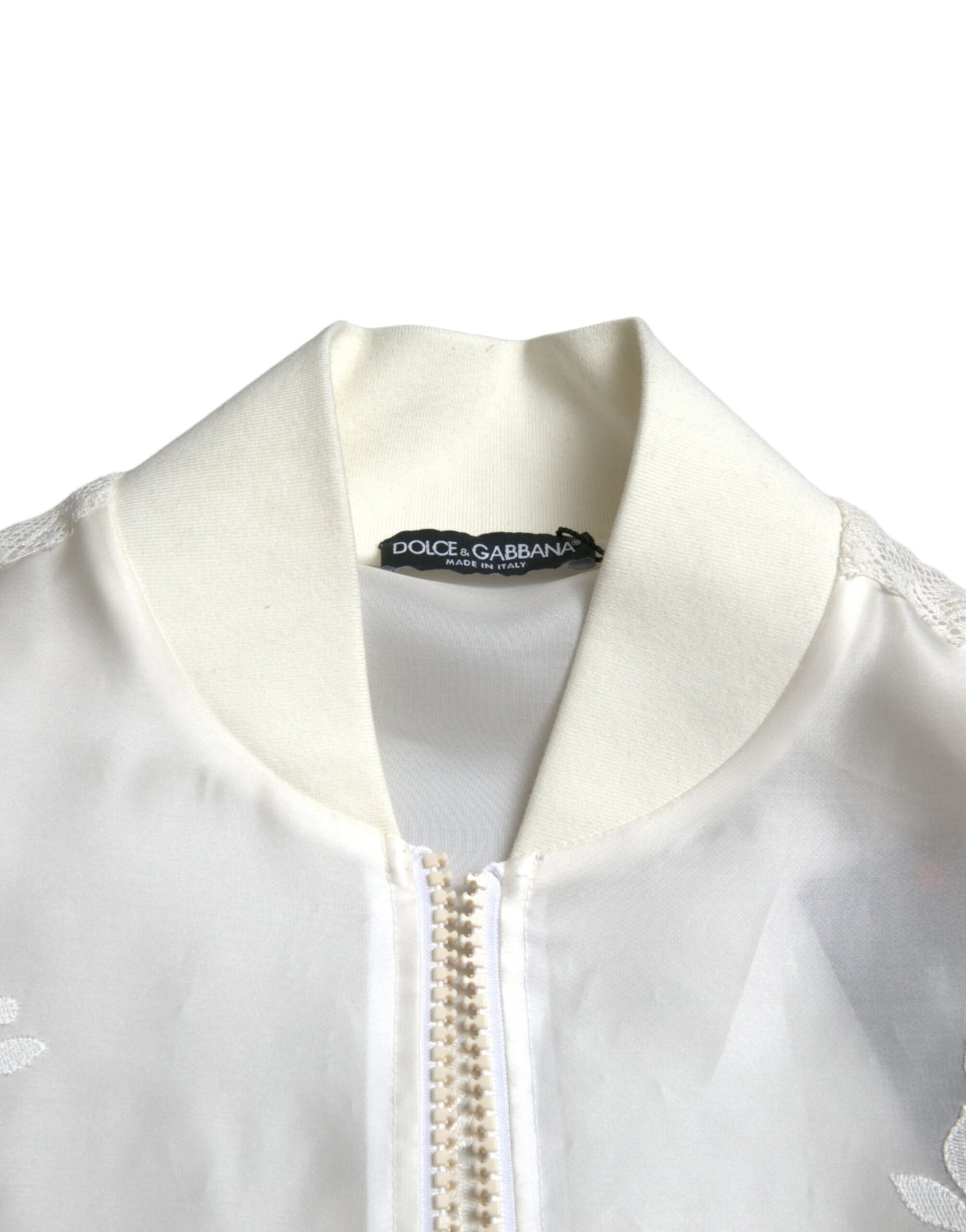 Elegant White Silk Bomber Jacket