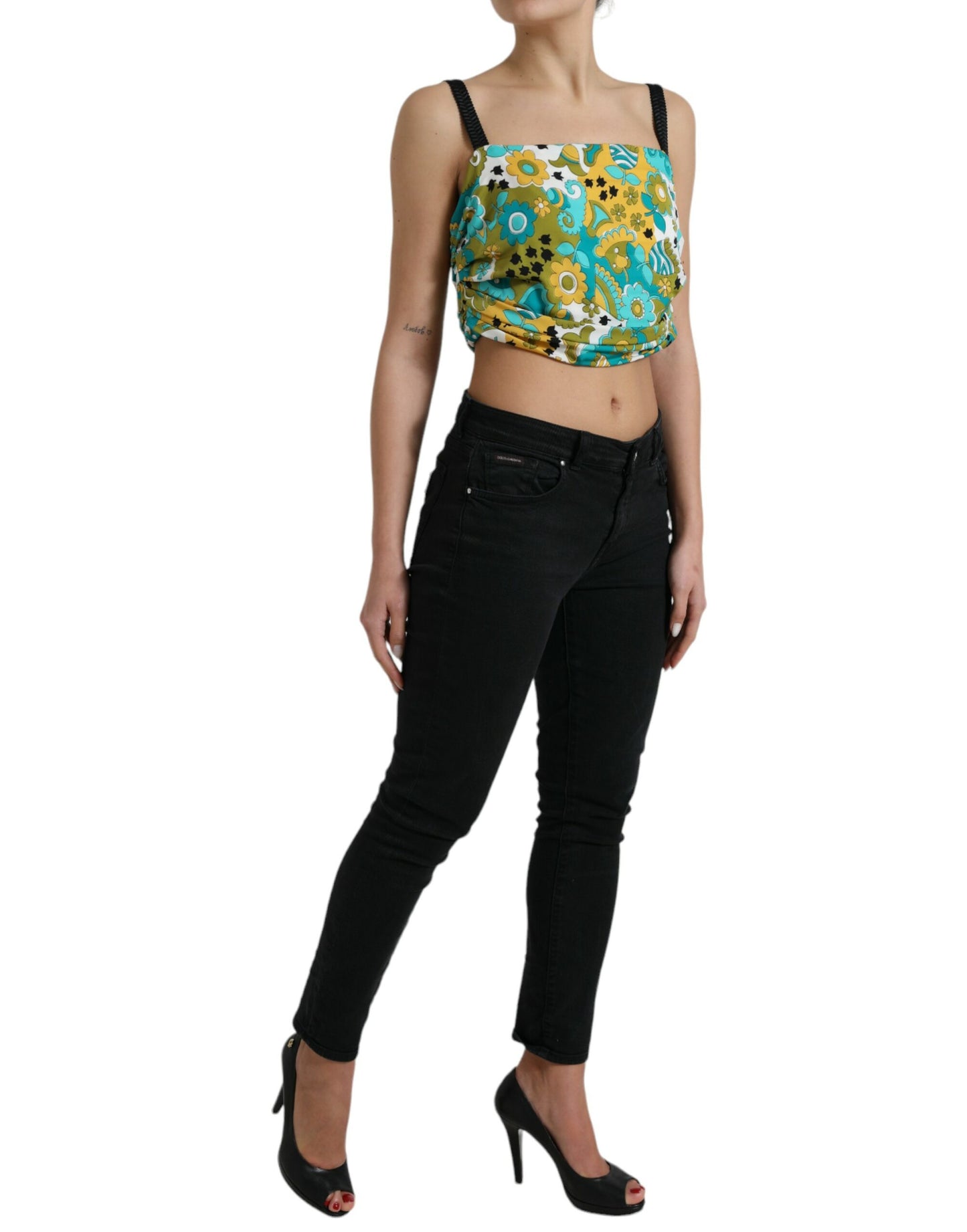 Elegant Floral Silk Blend Cropped Tank Top