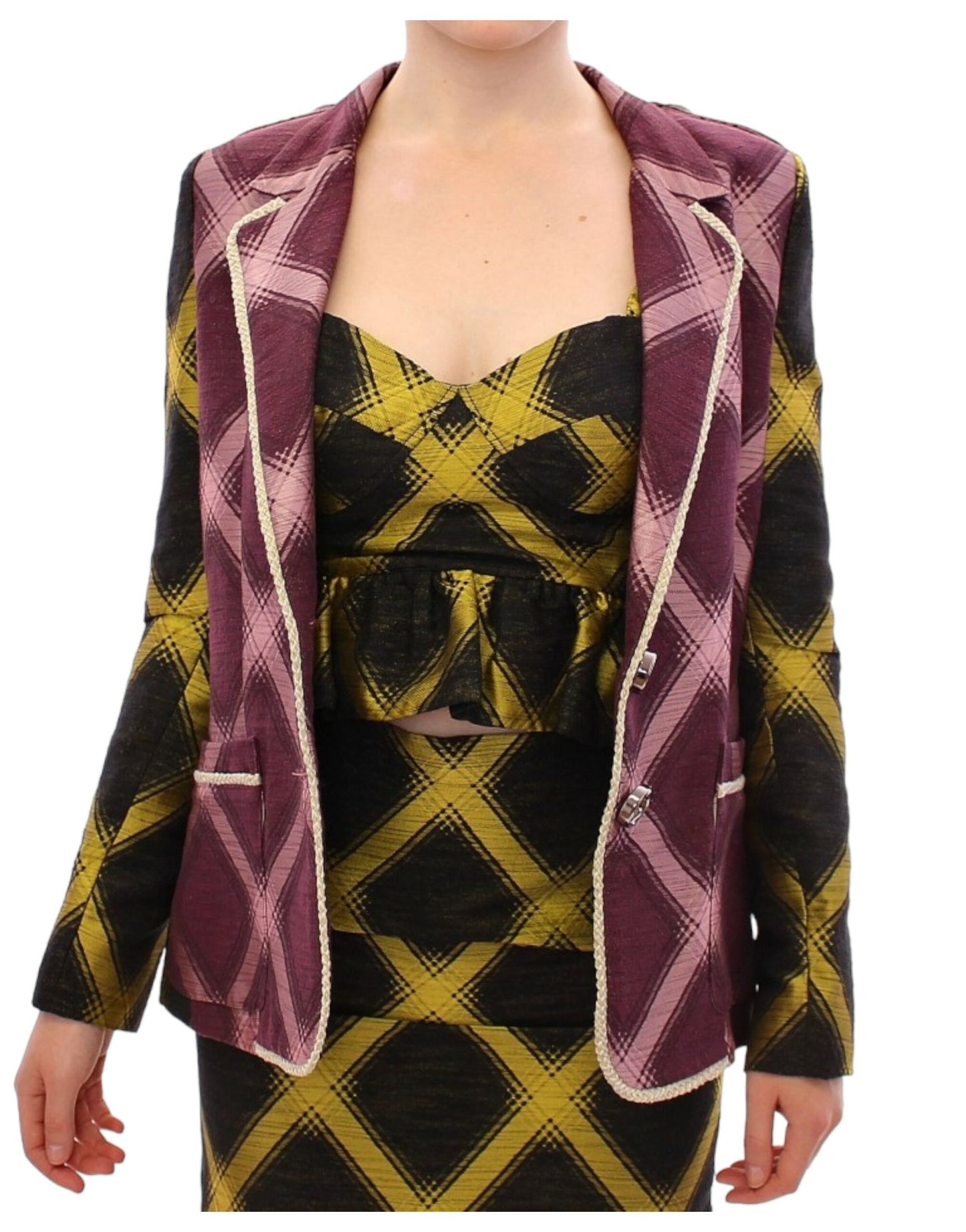 Chic Purple Checkered Jacket Blazer