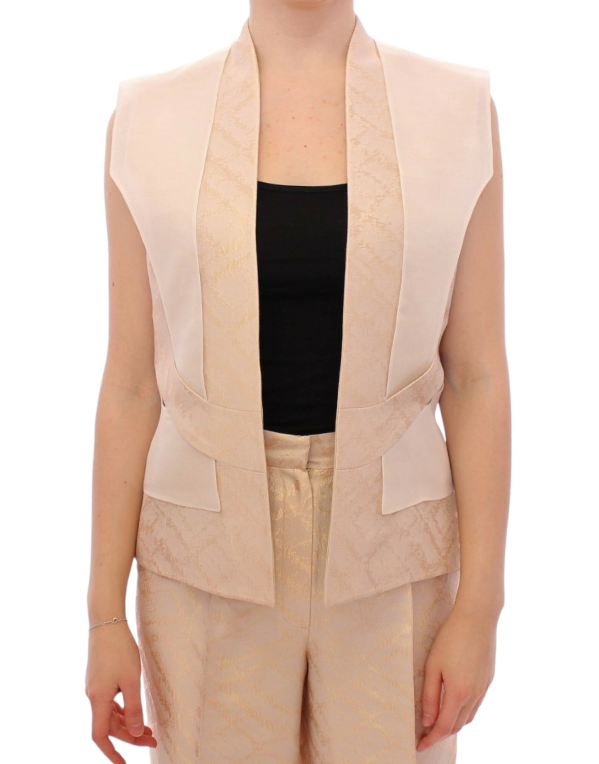 Exclusive Beige Brocade Sleeveless Vest