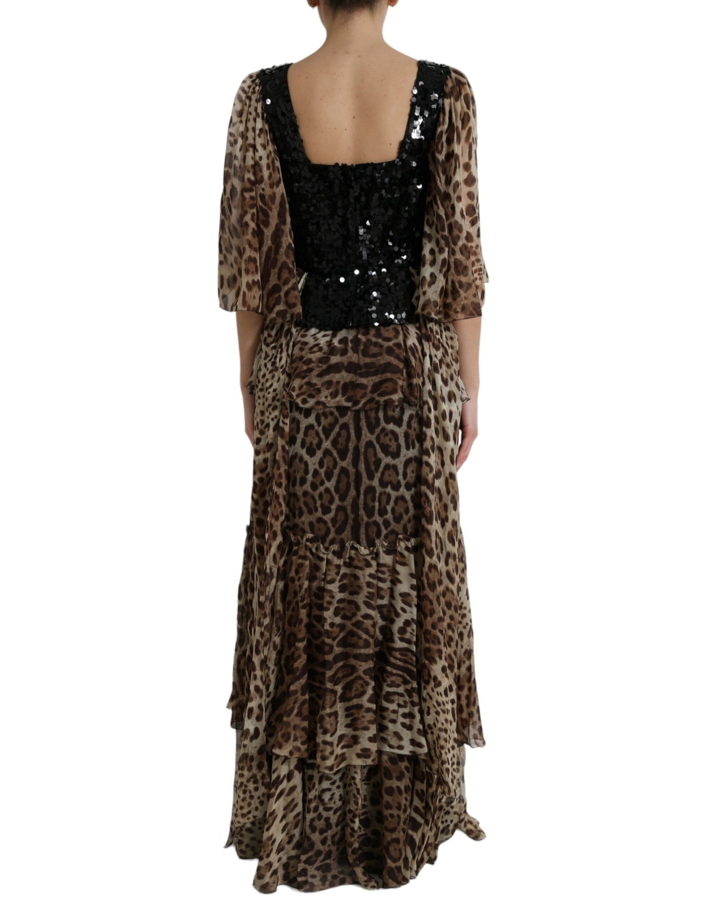 Elegant Leopard Sequin Tiered Dress