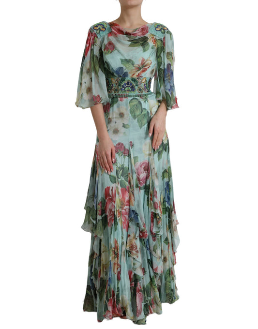 Elegant Floral Silk Long Dress