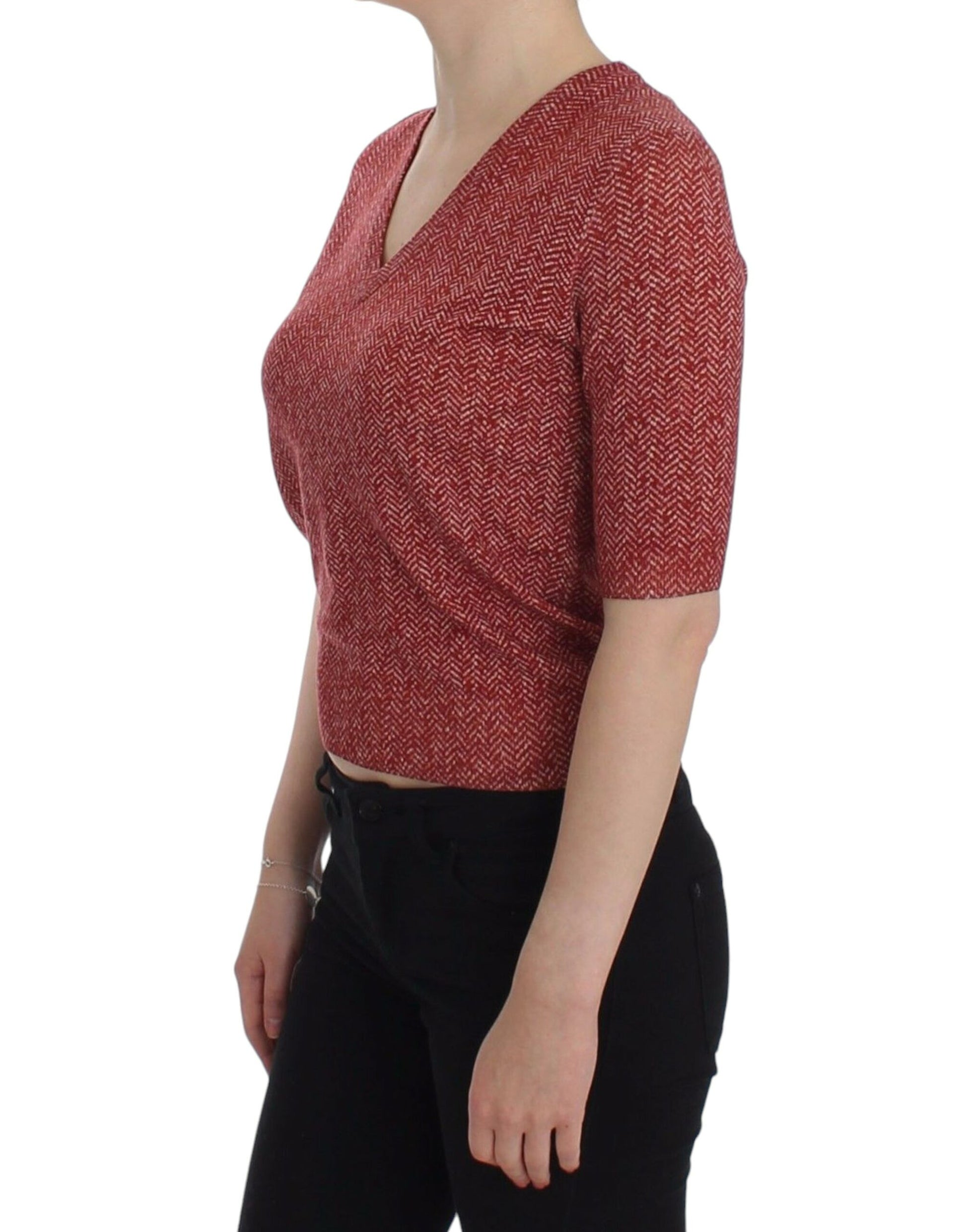 Enchanting Red Tweed V-Neck Sweater