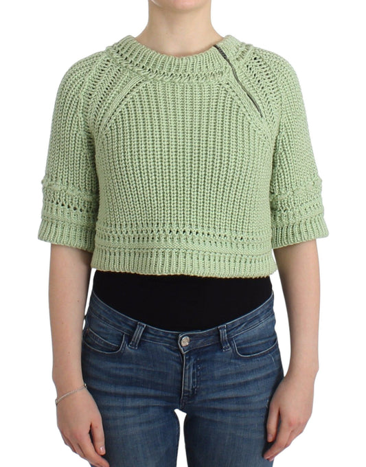 Chic Green Cropped Cotton Sweater