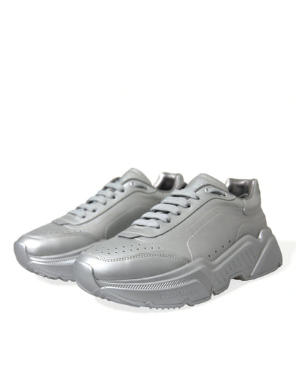 Elegant Silver Calfskin Leather Sneakers